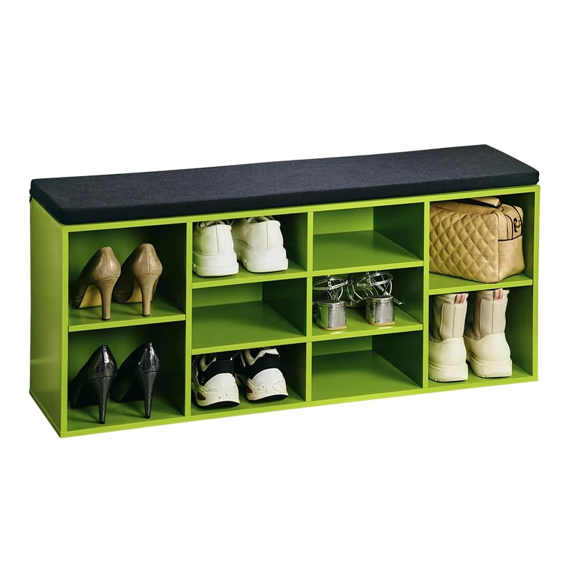 Kesper Shoe cabinet with seat cushion, material: particle board, veneer, dimensions: W 103.5 x H 48 x D 29.5 cm, colour: green, black, 15982 13