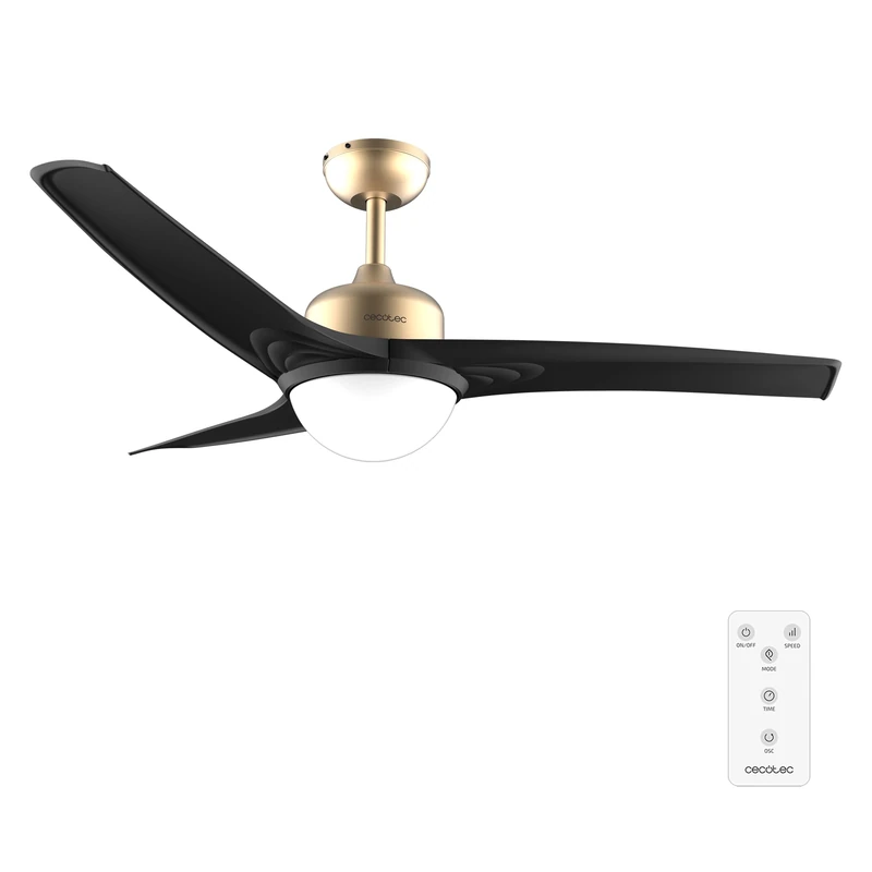 Cecotec - Ceiling Fan with EnergySilence Aero 560 GoldBlack Light - 60 W, Diameter 132 cm, LED 18 W and Remote Control, 3 Speeds and Timer 8 Hours, 3 Blades, Summer/Winter Mode