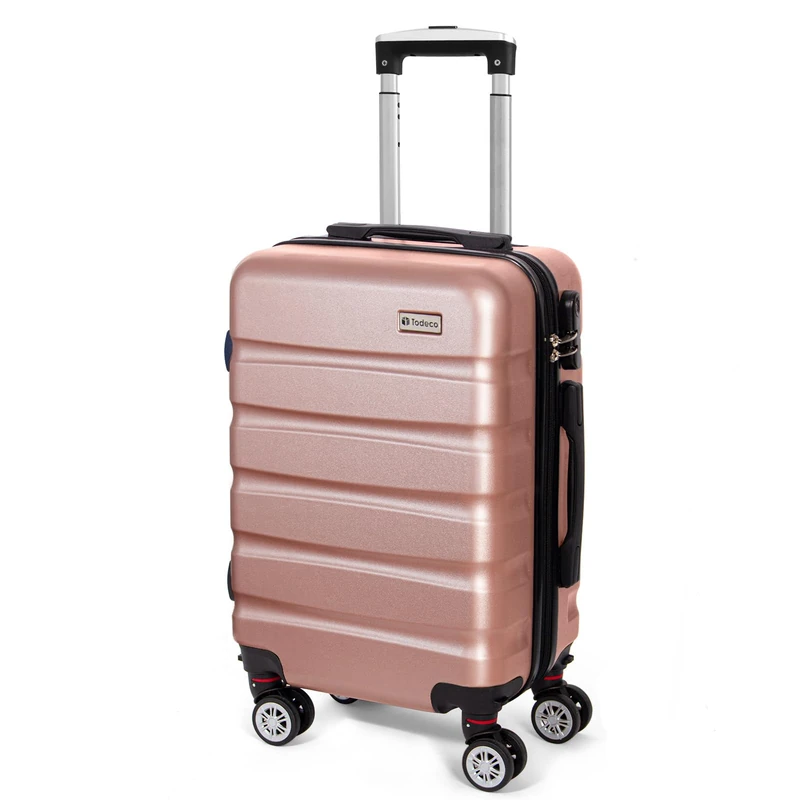Todeco Hard Lightweight ABS+PC Hand Suitcase with Hard Shell Travel Suitcase with 4 Double Wheels, Pink Gold, S (56cm - 33L), ABS+PC Suitcase