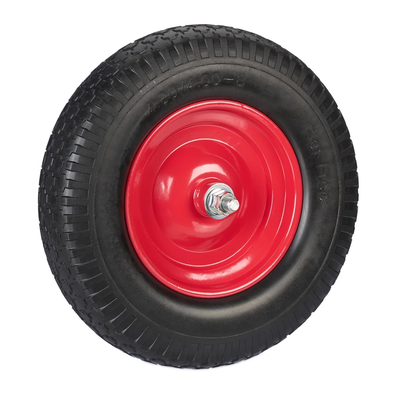 Relaxdays Wheelbarrow Wheel, 4.00-8, Profiled Rubber, Axle Steel Rim, Handtruck Tyre, Puncture-Proof, 100kg, Black/Red, 4-8 cm