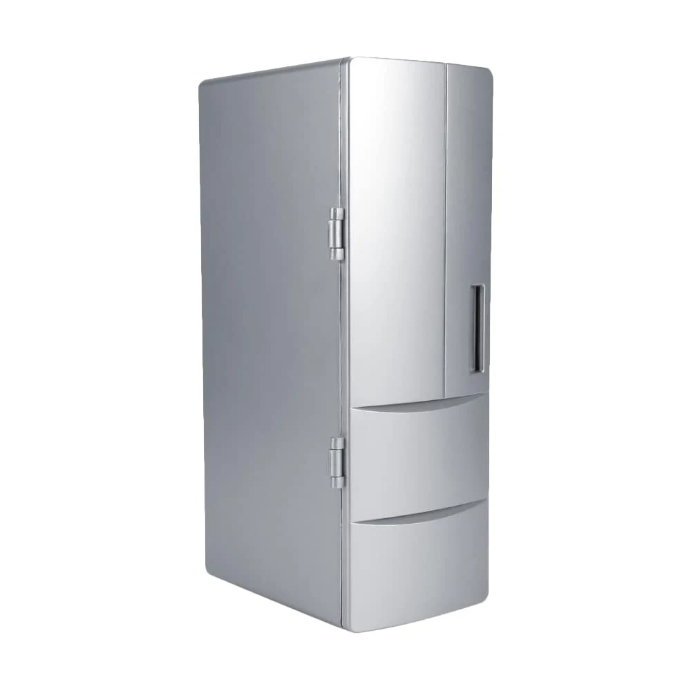 MASO Mini Fridge Portable Cooler and Warmer Portable Mini USB Refrigerator, 5V 10W USB Mini Fridge Refrigerator with LED Light Energy Saving Mini Car Refrigerator for Bedroom Car Office, Silver