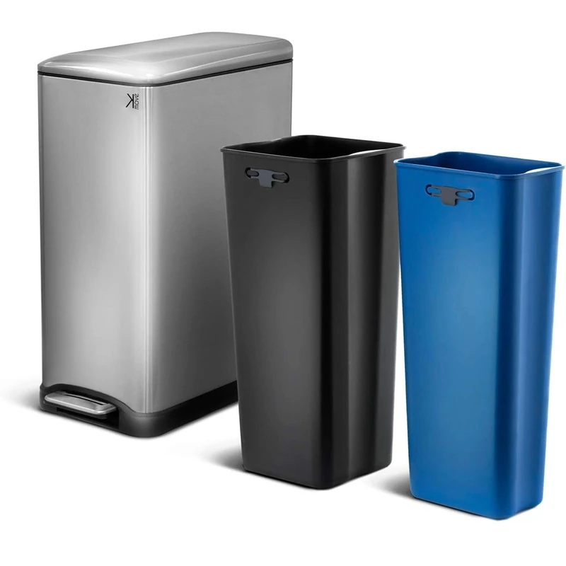 EDGE Kitchen Waste Bin with Pedal Recycling 50L (30L+20L) Brushed Stainless Steel with Bucket