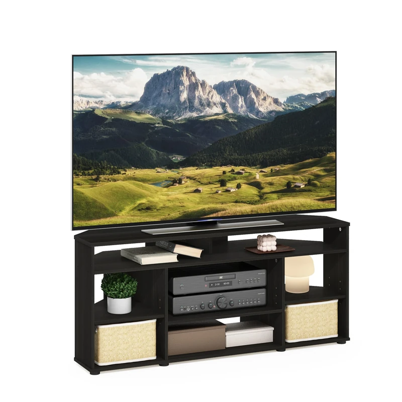 Furinno JENSEN TV Stand, Corner Entertainment Center, TV Console for TV up to 55 Inch, for Living Room, Bedroom, Espresso