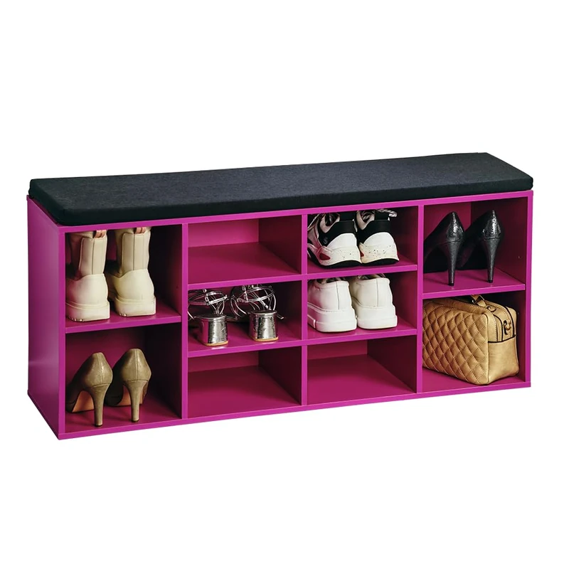 Kesper Shoe cabinet with seat cushion, material: particle board, veneer, dimensions: W 103.5 x H 48 x D 29.5 cm, colour: pink, black, 15984 13