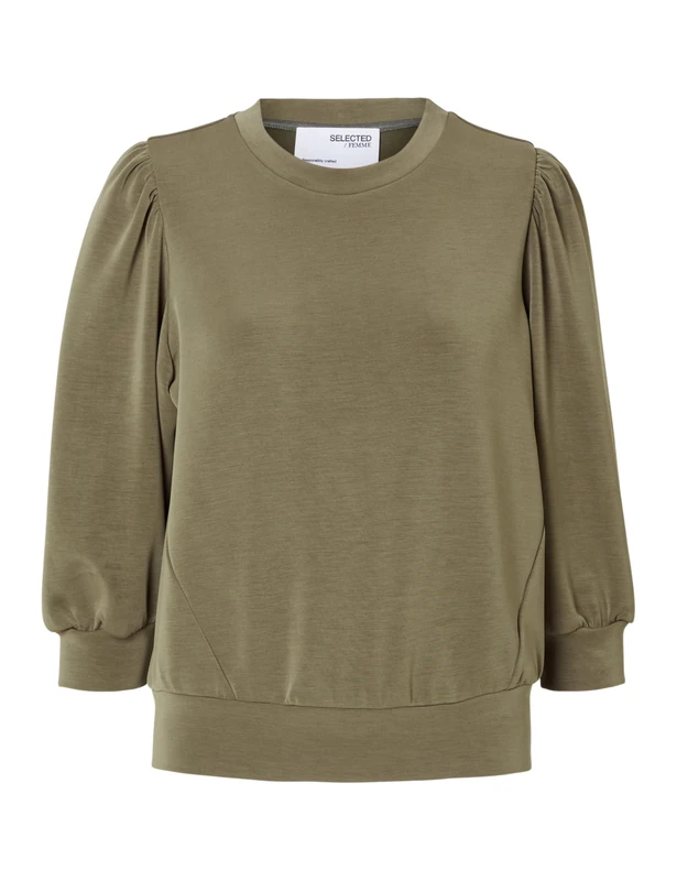 SELECTED FEMME Women's Slftenny 3/4 Sweat Top Noos, Kalamata, XL