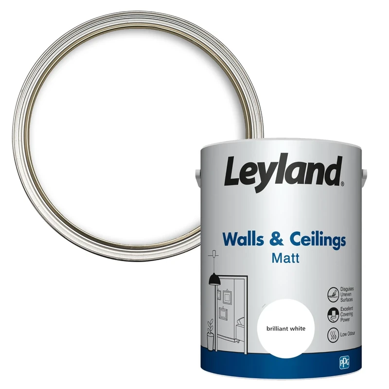Leyland Walls and Ceilings Paint Matt, Brilliant White, Coverage 13m2 per Litre- 5L