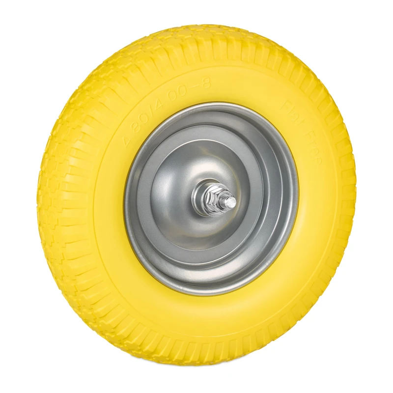 Relaxdays Wheelbarrow Wheel, 4.00-8, Profiled Rubber, Axle Steel Rim, Handtruck Tyre, Puncture-Proof, 100kg, Yellow/Grey, 4-8 cm
