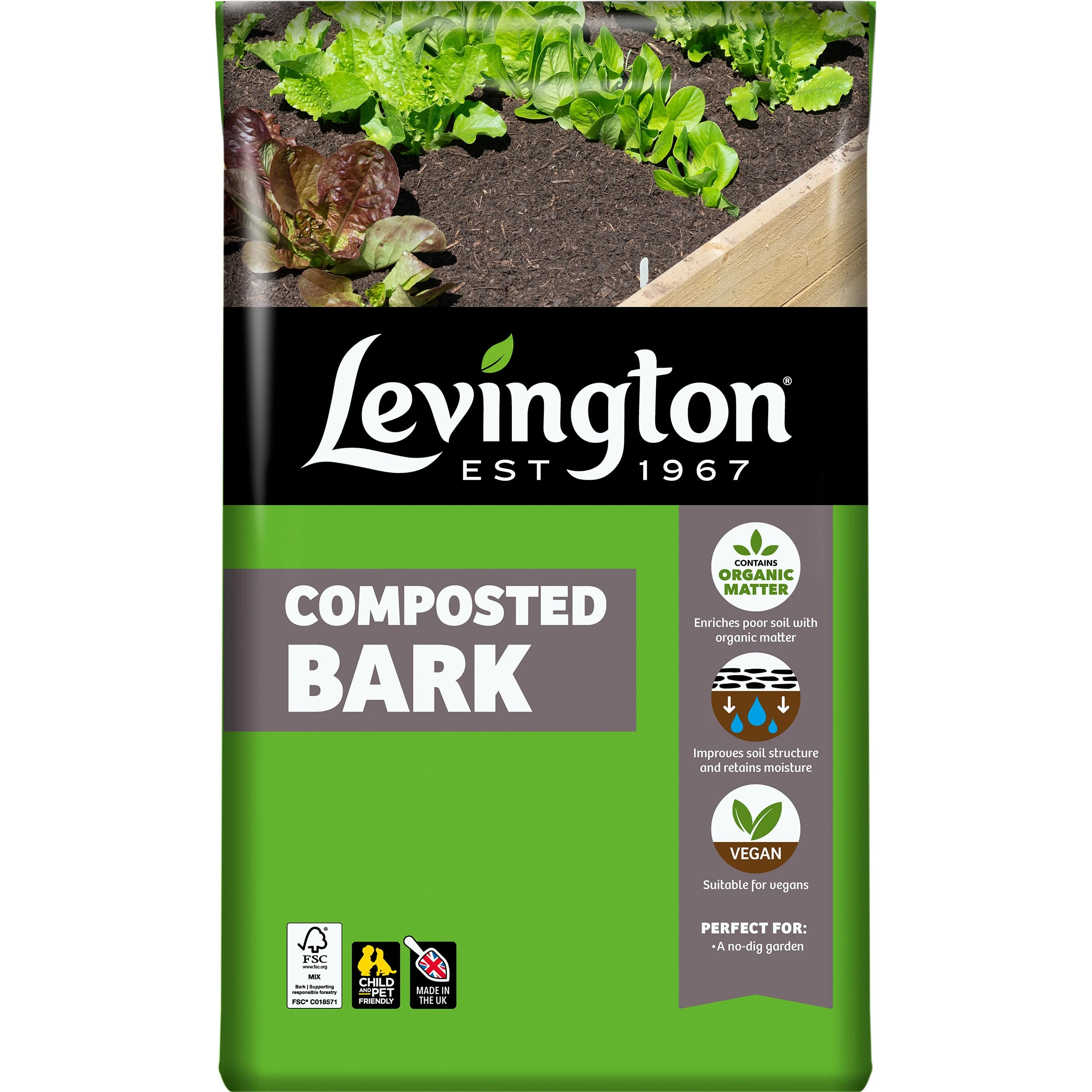 Levington Composted Bark, 50 Litres, Soil Enricher
