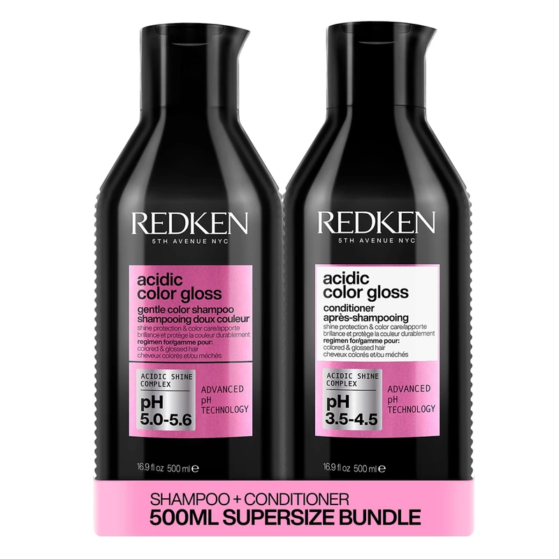 REDKEN Acidic Color Gloss Shampoo and Conditioner 500ml, Colour Protection Routine for Glass-Like Shine, Supersize