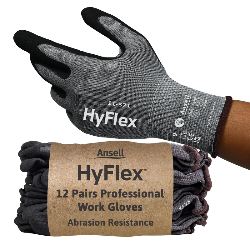 Ansell HyFlex 11-571 Cut Resistant Work Gloves, Abrasion Resistant Nitrile Coating, Industrial Safety Gloves, Lightweight, Breathable and Washable, PPE Men Women, Blue, Size S (12 Pairs)