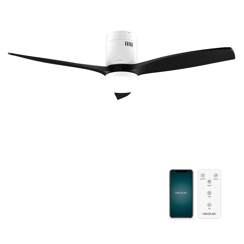 Cecotec - Ceiling Fan with EnergySilence Aero 5600 Aqua White&Black Connected - 40 W, 6 Speed, Diameter 132 cm, 20 W LED, 3 Blades, Timer, Summer/Winter Mode