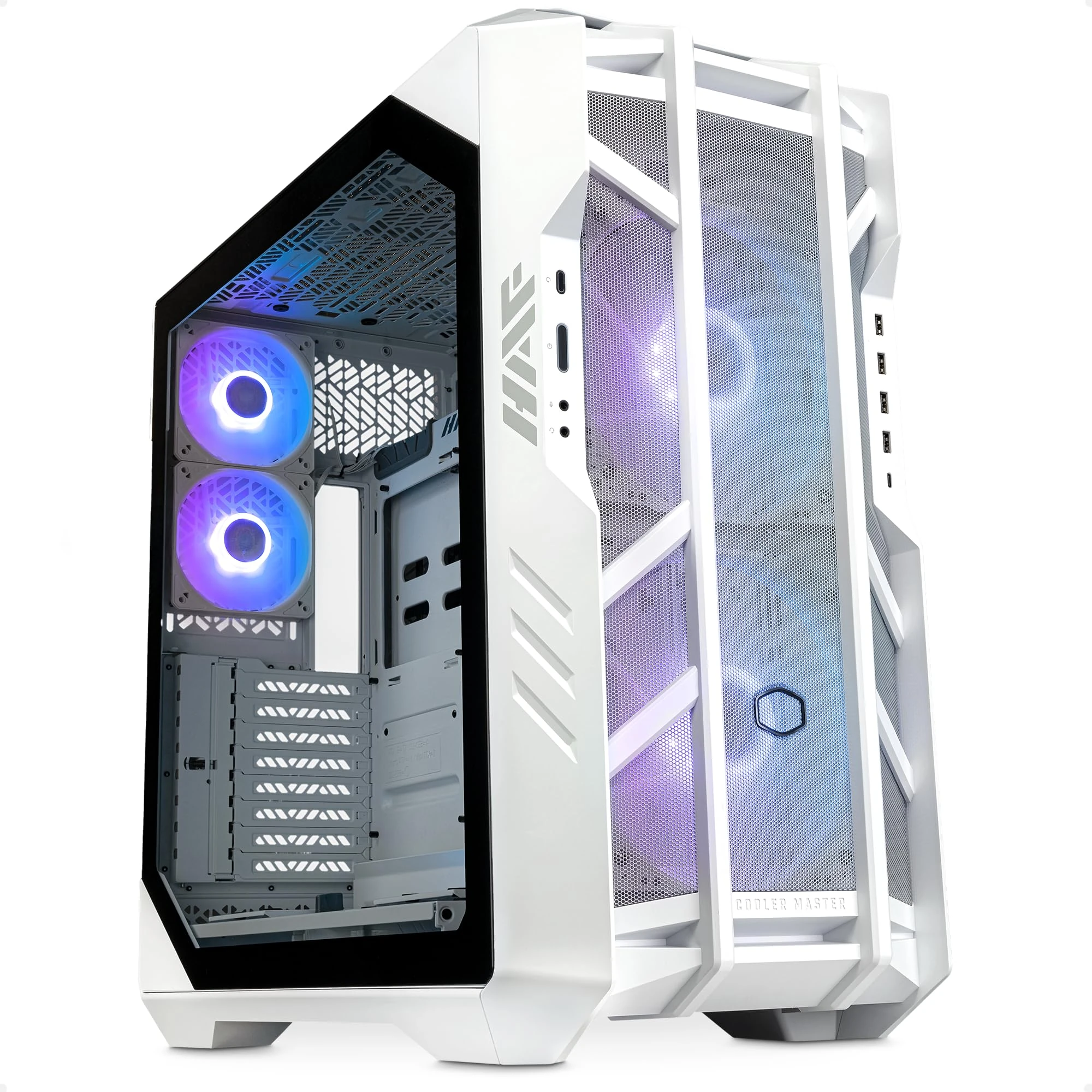 Cooler Master HAF 700 White PC Case - Full-Tower, E-ATX Compatible, 5 x Pre-Installed Fans, Rotatable Radiator Bracket, High-Airflow Cooling, TG Side Panel, Tool-Free Design, ARGB Controller Included