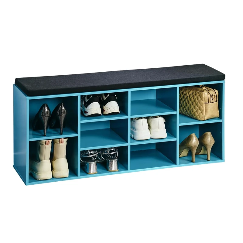 Kesper 15981 13 Shoe Cabinet with Seat Cushion Material: Particle Board Veneer Dimensions W 103.5 x H 48 x D 29.5 cm Turquoise Black