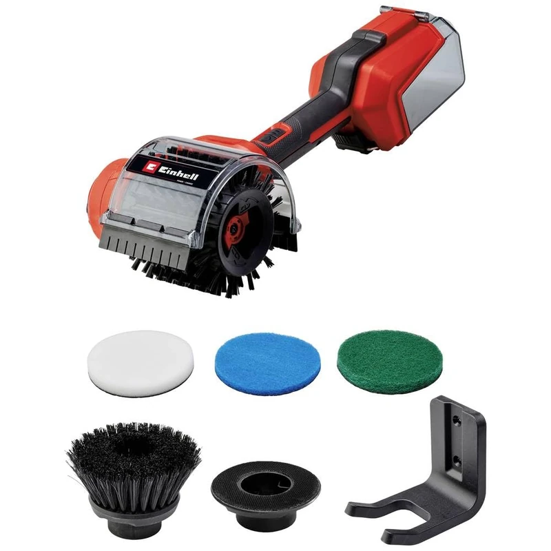 Einhell PICOBELLA 18/90 Power X-Change Surface Brush (18 V, Cordless Cleaning Brush, Spray Protection, Includes 2 Brushes, 3 Cleaning Pads, Wall Mount, Battery Not Included)