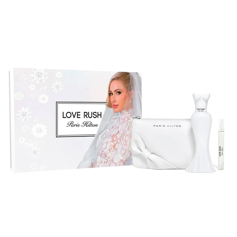 Love Rush by Paris Hilton for Women - 3 Pc Gift Set 3.4oz EDP Spray, 0.33oz EDP Spray (Mini), Wristlet Bag