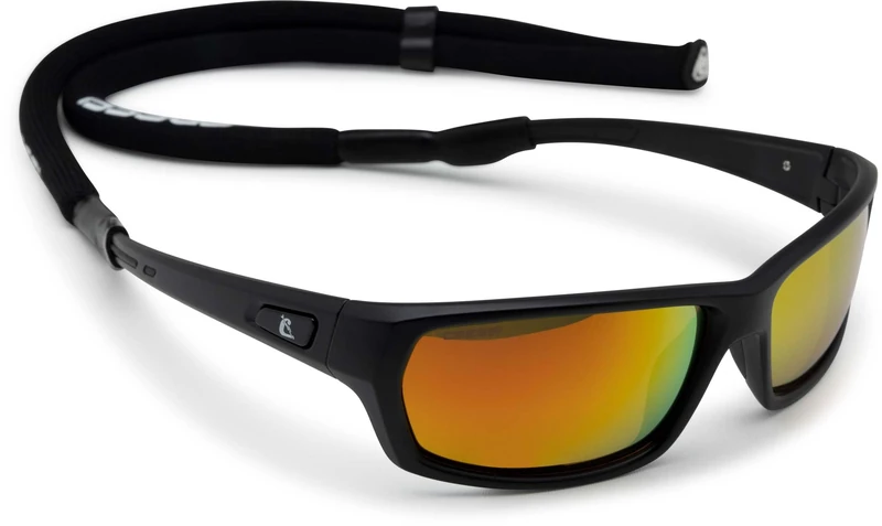 Cressi Bill Sunglasses W/Lace - Sunglasses with Floating Lanyard, Black/Mirrored lenses Orange - Image 1