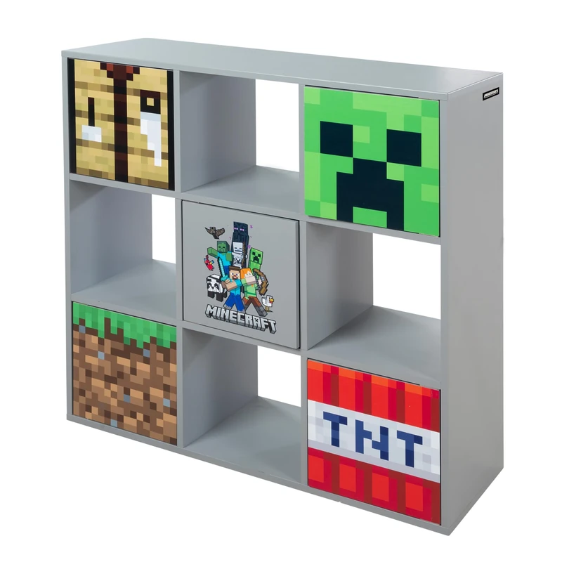 phoenix group Minecraft 3 x 3 Shelf Room Divider with Doors and Open Compartments - Image 1