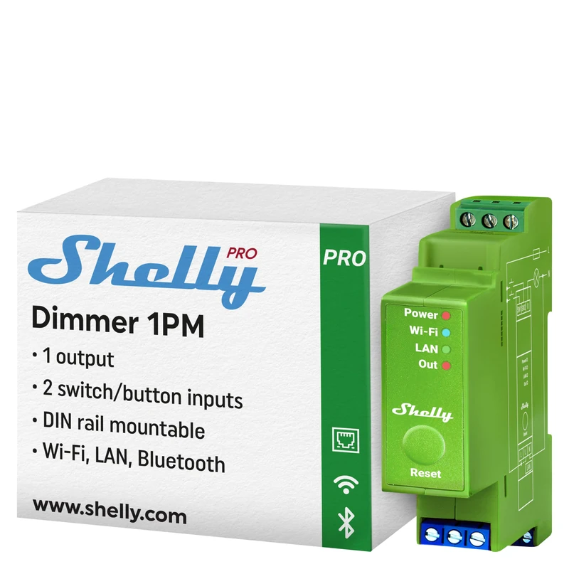 Shelly Pro Dimmer 1PM | Wi-Fi & LAN 1-Channel Smart Dimmer with Power Metering | Home Automation | DIN Rail | Compatible with Alexa & Google Home | iOS Android App | No Hub Required