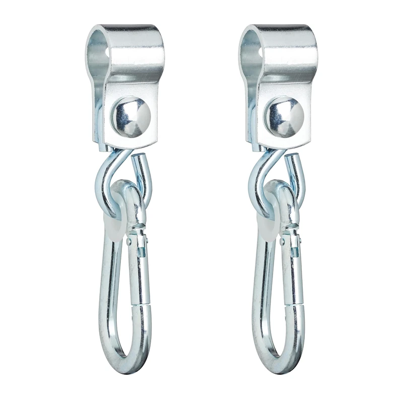 Relaxdays Hooks with Carabiners, Set of 2, Cuff Fasteners, 25 mm, to Attach & Hang Swings, Rustproof Iron, Silver, 17 x 3 x 5 cm