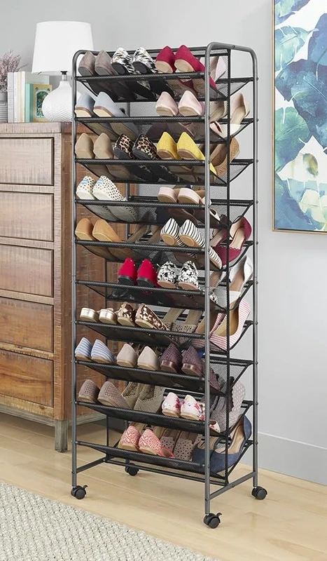 Whitmor 10-Tier Double Sided Shoe Cart, Gunmetal - Image 1