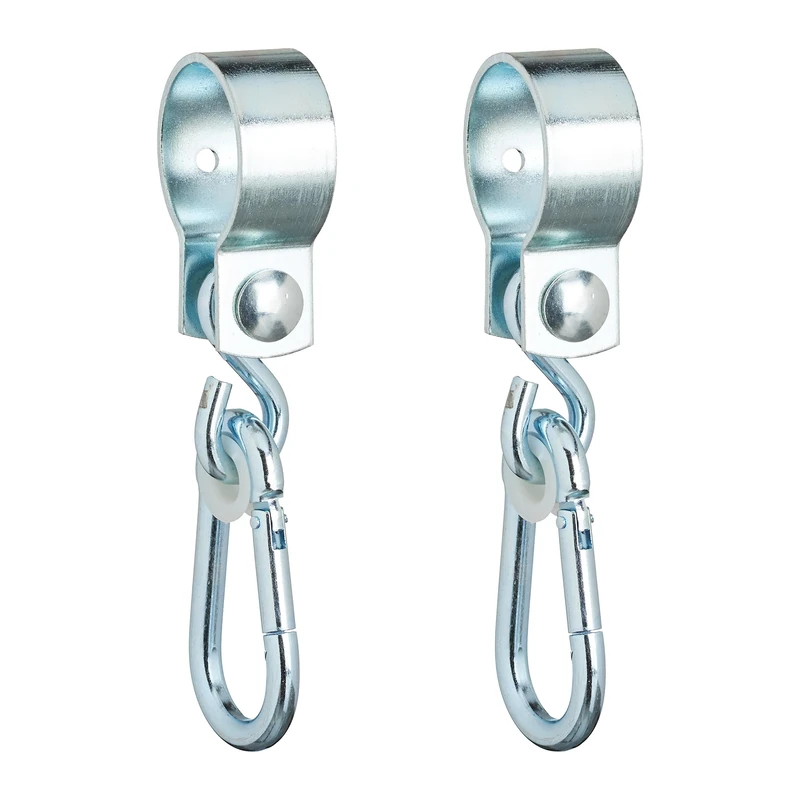 Relaxdays Swing Hooks with Carabiners, Set of 2, Cuff Fasteners, 50 mm, to Attach & Hang Swings, Rustproof Iron, Silver