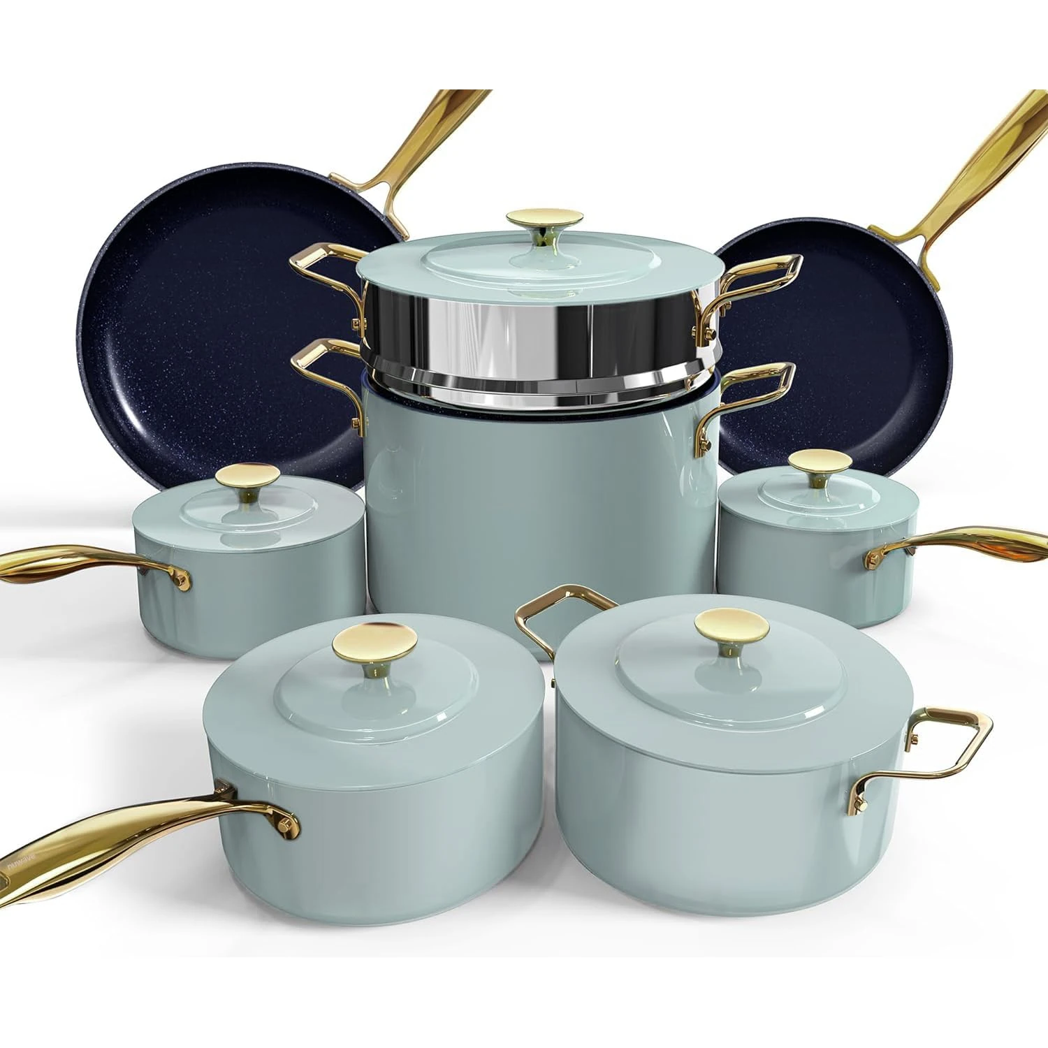 Nuwave Lux LE 13-Pc Cookware Set with Elegant Gold Handle, Diamond Infused Ceramic Non-Stick, PFAS Free, Premium Metal Lids, Ergonomic Stay-Cool Handles, Induction Ready & Compatible w/All Cooktops
