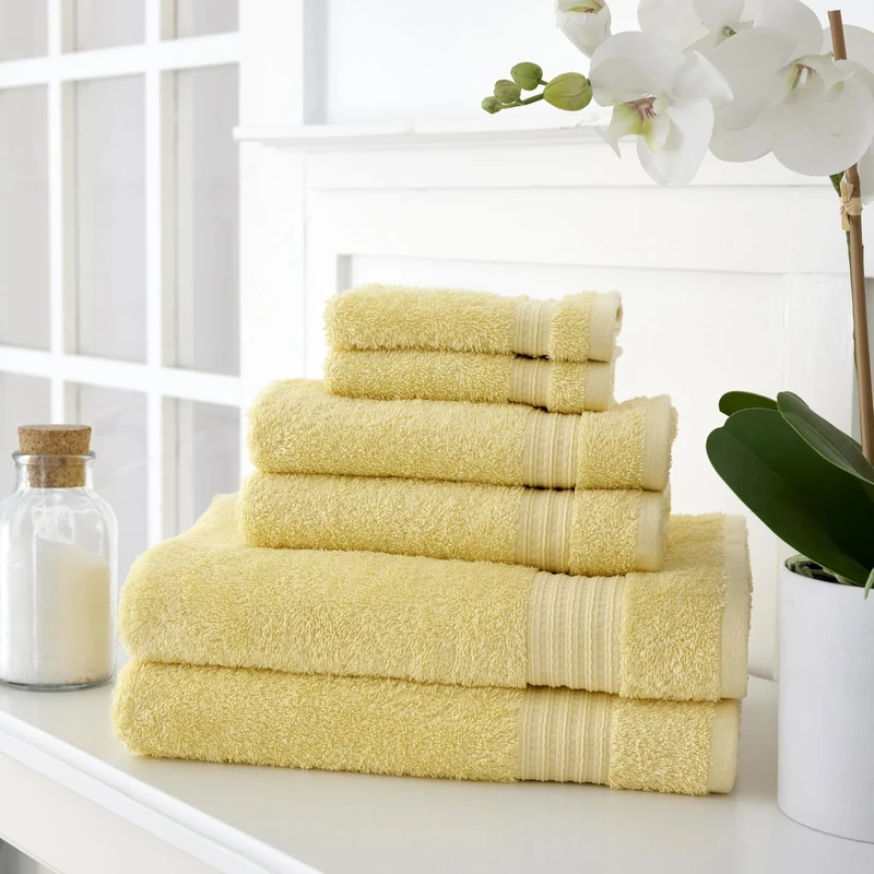 Martha Stewart Egyptian Cotton Towel Set - 6 Piece, 500 GSM, Plush Bath Towel Set, 2 Bath Towels, 2 Hand Towels, 2 Washcloths, Bathroom Essentials, Yellow