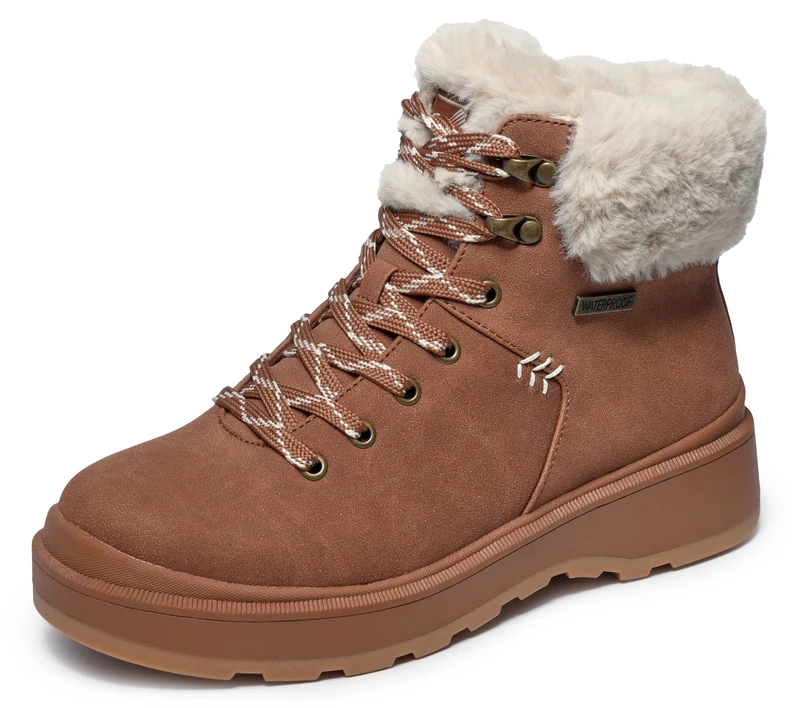 Skechers Women's Park City Boots, Chestnut Duraleather/Faux Fur, 3 UK