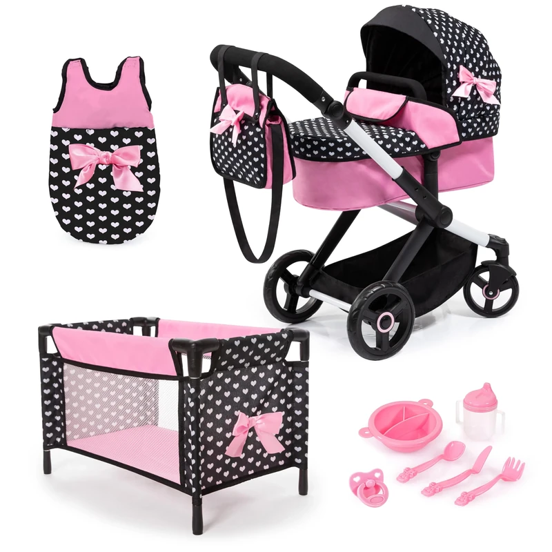 Bayer Design 17060AB Dolls pram XEO, doll stroller, carriage pram with bed, bag, sleeping bag, accessories