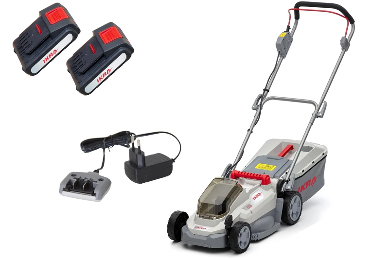 IKRA Battery Lawnmower Mulching Mower ICM 2033 incl. 2x battery & charger, space-saving storage, lawn area up to 150 m²