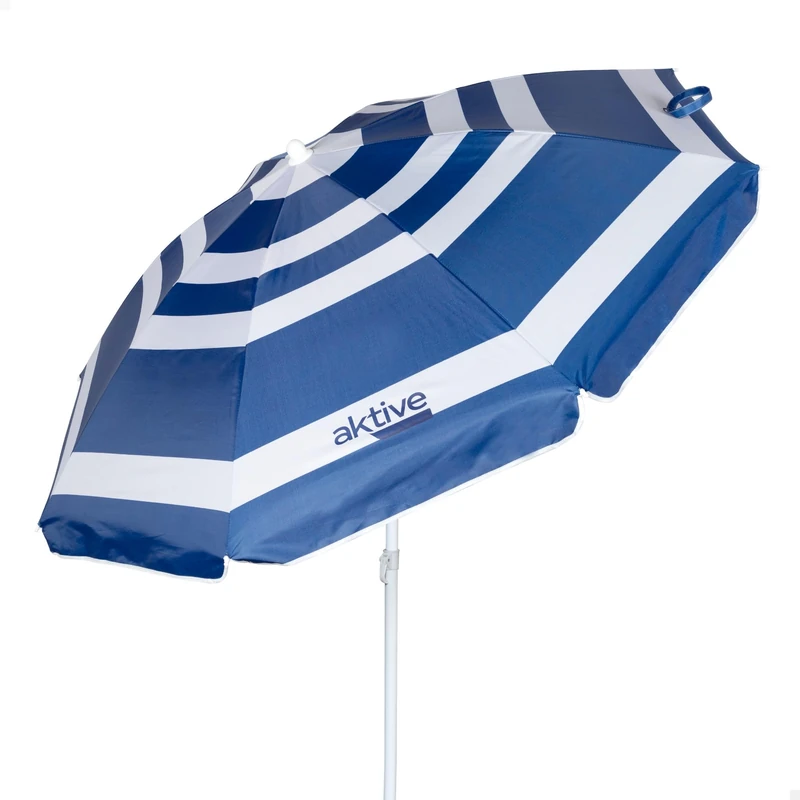 AKTIVE Folding Beach Umbrella Sailor Style Striped Ø180 Silver Coating and UV 50 Protection, Beach Windshield, Beach Umbrella, Beach Sun Parasol, Beach Umbrellas (62234), Sailor