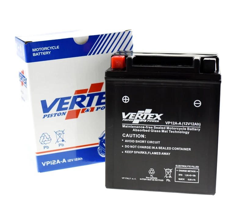 Vertex VP12A-A Sealed AGM Motorcycle/Powersport Battery, 12V, 12Ah. Compatible with most major brands. Replaces: CTZ12-S. Perfect battery for Motorcycle, ATV's, Personal Watercraft and Snowmobiles.