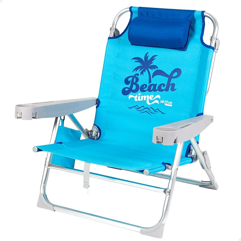 AKTIVE Folding Beach Chair, ALU+600D PVC, Blue, 53 x 58 x 80 cm