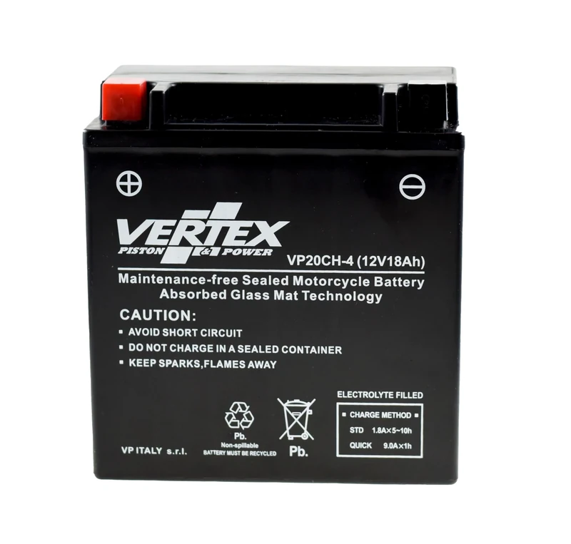 Vertex VP20CH-4 Sealed AGM Motorcycle/Powersport Battery, 12V, 18Ah, CCA (-18) 270, Replaces: YTX20-BS. Perfect battery for Motorcycle, ATV's, Personal Watercraft and Snowmobiles.