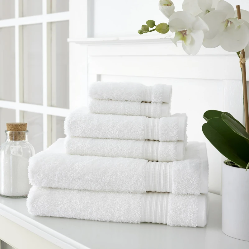 Martha Stewart Egyptian Cotton Bath Towels Set - 6 Piece, 2 Bath Towels - 2 Hand Towels - 2 Washcloths, Absorbent Bathroom Towels, Bathroom Essentials, White