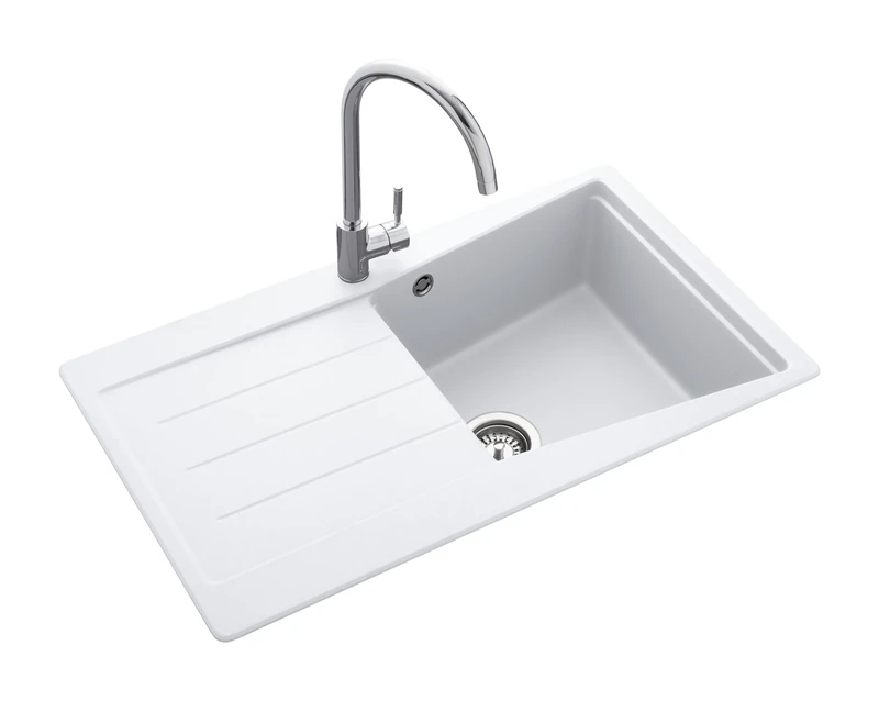 Rangemaster MIC860CW/ MICA 860500 1.0B Crystal White inc.Waste Sink and Tap