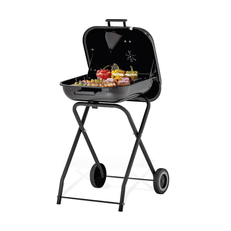 Tower XL Portable Grill with Collapsible Legs & Wheels, Porcelain Enamel Coated Firebowl, Powder Coated Steel Body, Black, T978539