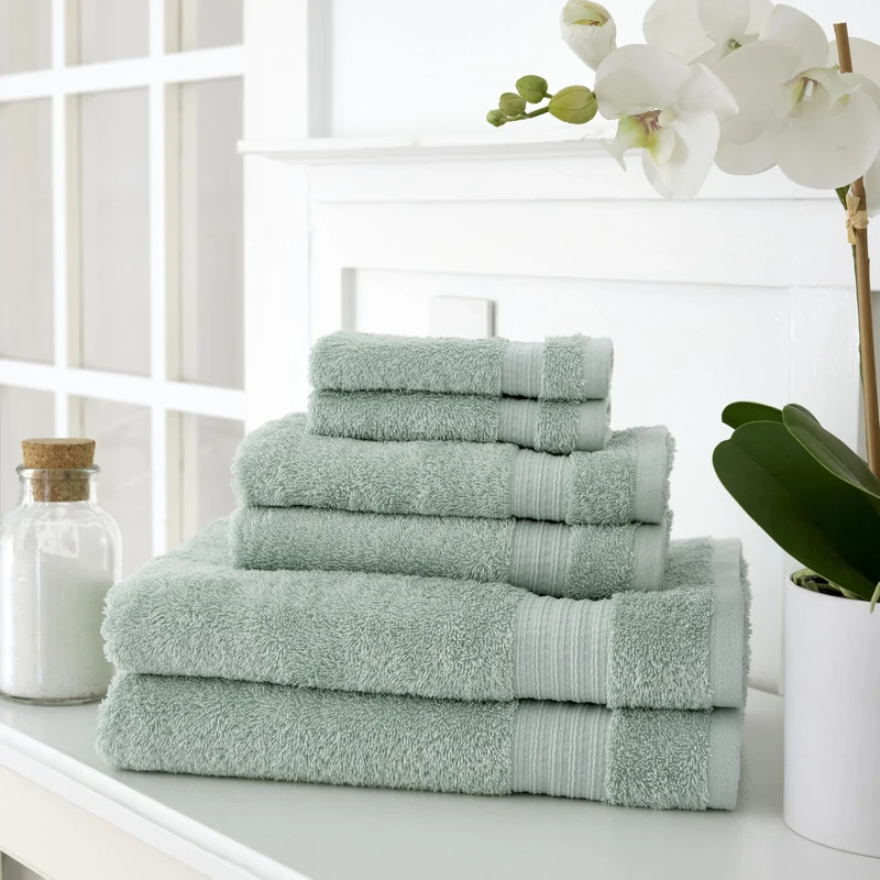 Martha Stewart Egyptian Cotton Bath Towels Set - 6 Piece, 2 Bath Towels - 2 Hand Towels - 2 Washcloths, Absorbent Bathroom Towels, Bathroom Essentials, Sage