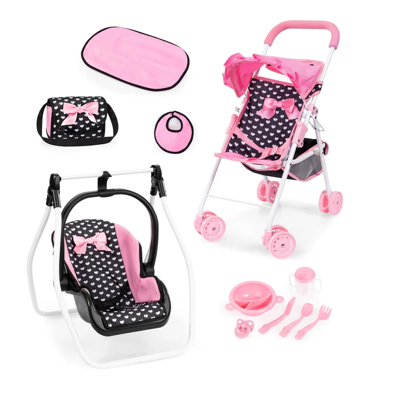 Bayer Design 21560AC Doll stroller set, pushchair, double wheels, bag, changing mat, cradle, accessories