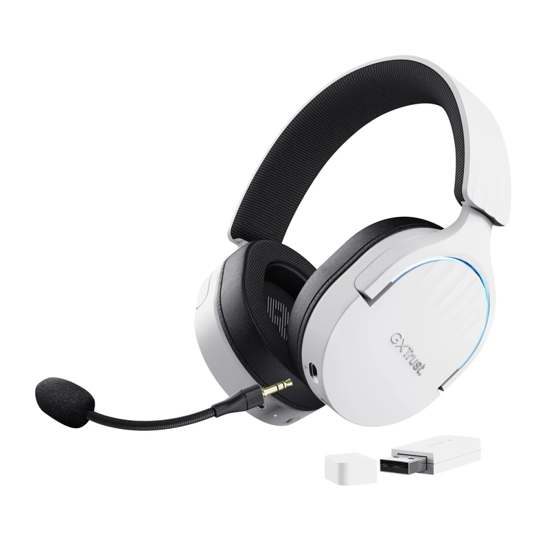 Trust Gaming GXT 491W Fayzo Wireless Gaming Headset Bluetooth + 2.4 GHz Dual Connection, 7.1 Surround Sound, 22hr Battery, RGB Over Ear Wireless Headphones with Microphone PC PS5 PS4 Switch - White