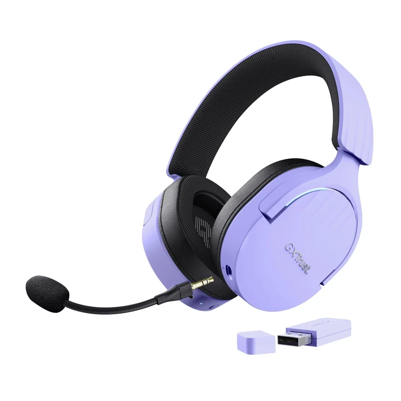 Trust Gaming GXT 491P Fayzo Wireless Gaming Headset Bluetooth + 2.4 GHz Dual Connection, 7.1 Surround Sound, 22hr Battery, RGB Over Ear Wireless Headphones with Microphone PC PS5 PS4 Switch - Purple
