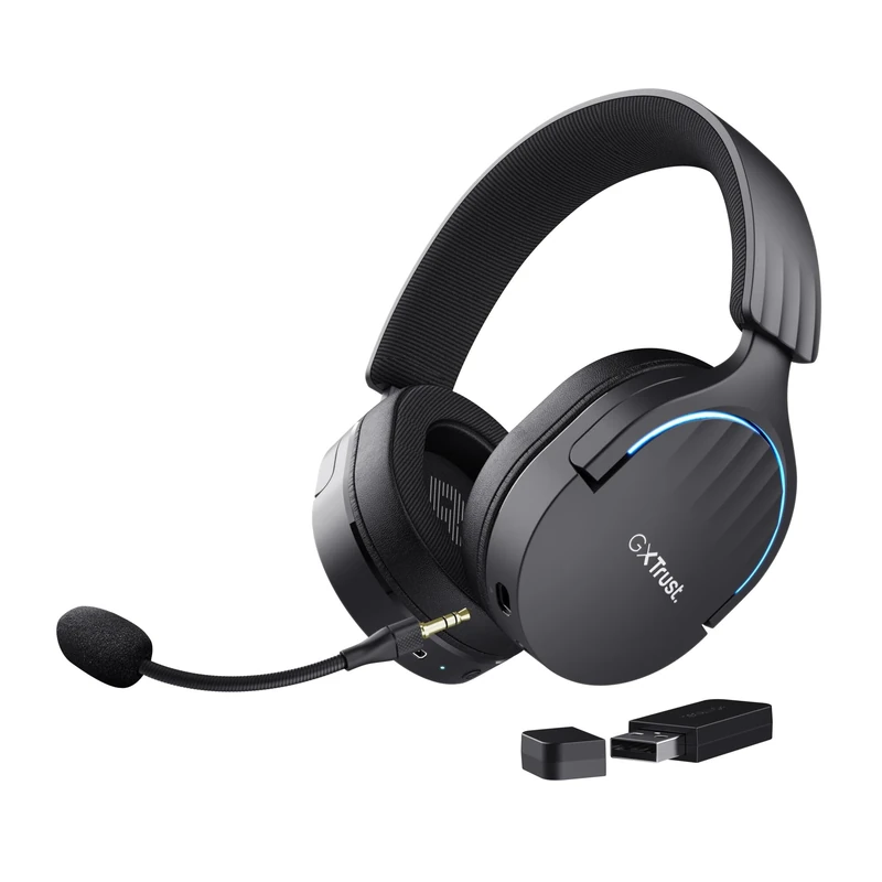 Trust Gaming GXT 491 Fayzo Wireless Gaming Headset Bluetooth + 2.4 GHz Dual Connection, 7.1 Surround Sound, 22hr Battery, RGB Over Ear Wireless Headphones with Microphone PC PS5 PS4 Switch - Black