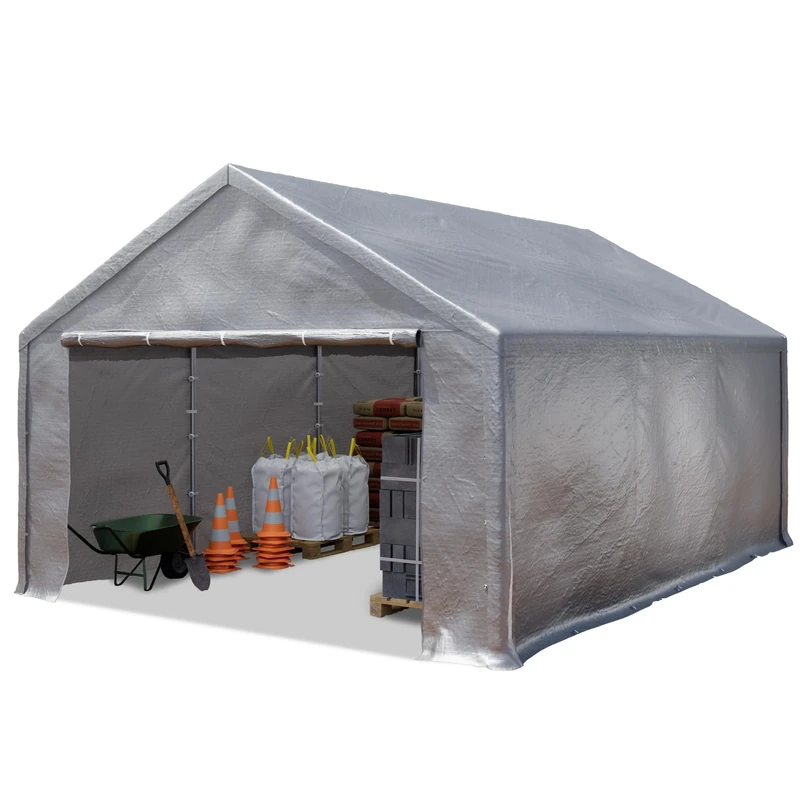TOOLPORT storage tent 4x6 m industrial tent shelter garage tent PE tarpaulin 350 N waterproof in grey
