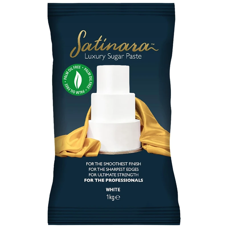 Satinara Luxury White Sugar Paste for Cakes and Bakes, Palm Oil Free, White Fondant Icing For Cake Covering – 1kg
