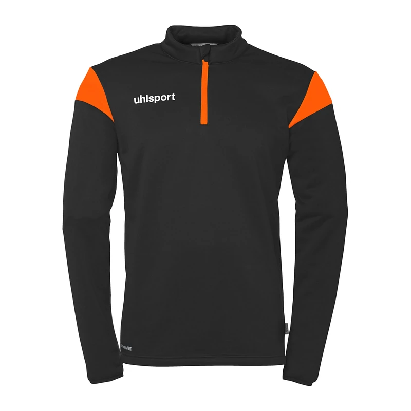 uhlsport Squad 27 1/4 Zip Top, Unisex Pullover Sweater, Schwarz/Fluo Orange,