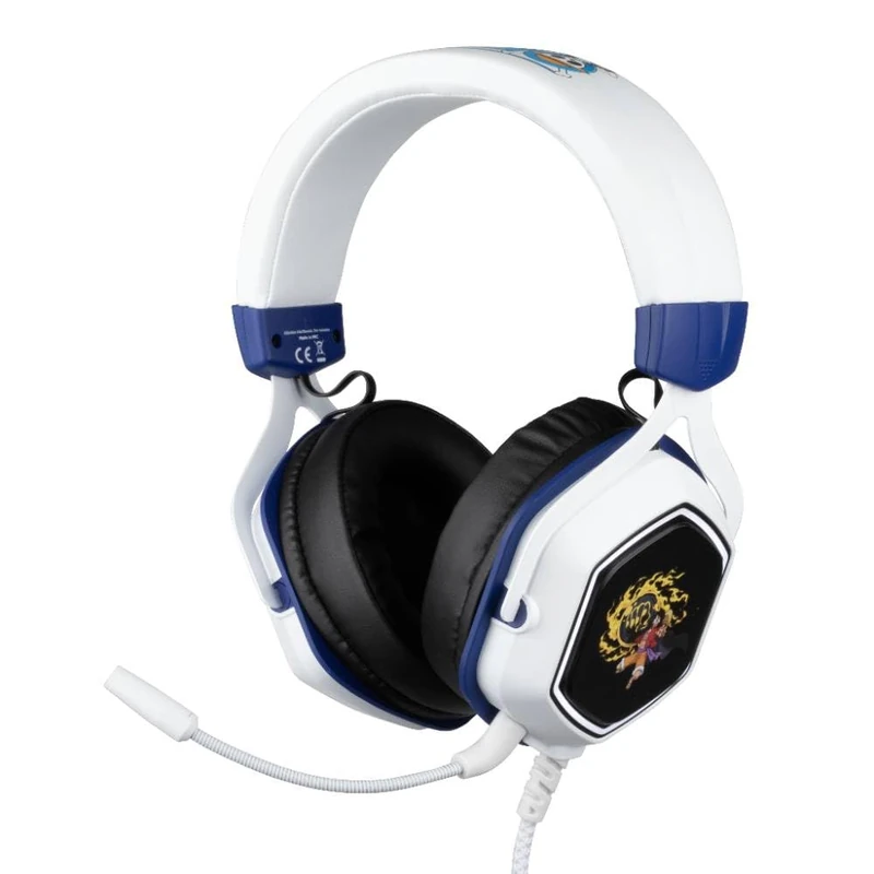 Konix One Piece Casque Gaming Filaire 7.1 pour PC - Haut-Parleurs 50 mm - Microphone - USB Cable 2 m - Retroéclairage - Luffy Motif - White
