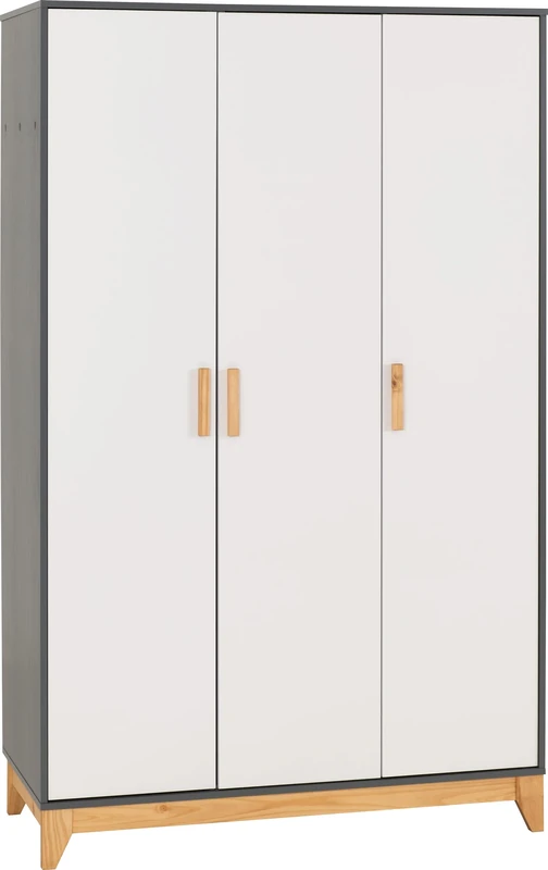 Seconique Cleveland 3 Door Wardrobe in White/Grey Metal Effect