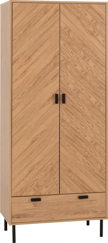 Seconique Leon 2 Door 1 Drawer Wardrobe in Medium Oak Effect