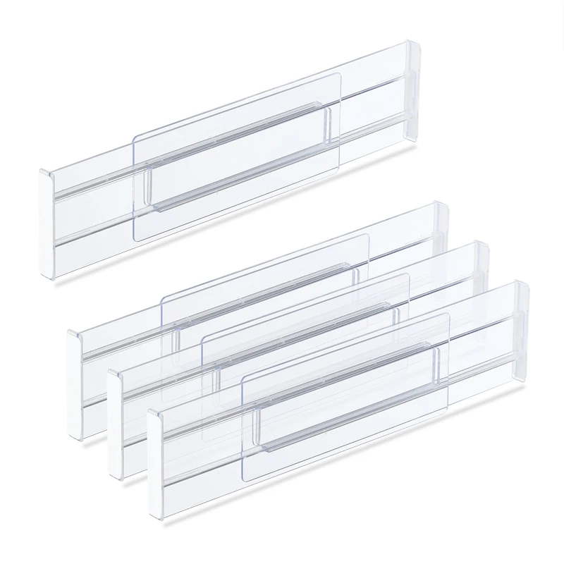 Relaxdays Drawer Divider, 4-Piece Set, Adjustable Length from 28 to 52.5 cm, Kitchen Storage, Organiser, Plastic, Clear, 8 x 52.5 x 1.5 cm