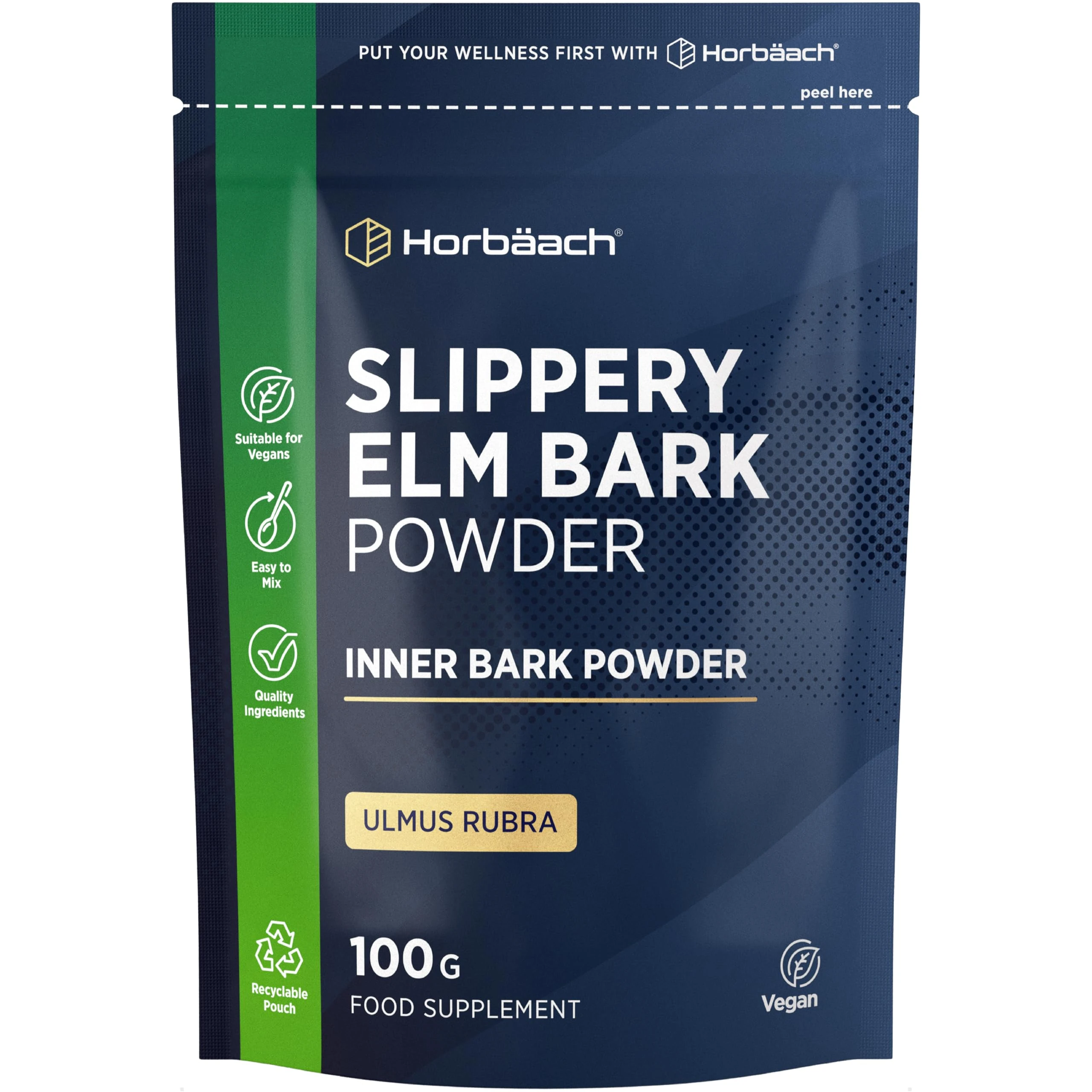 Slippery Elm Powder | 100g | Ulmus Rubra Inner Bark | Vegetarian and Vegan Supplement | by Horbaach